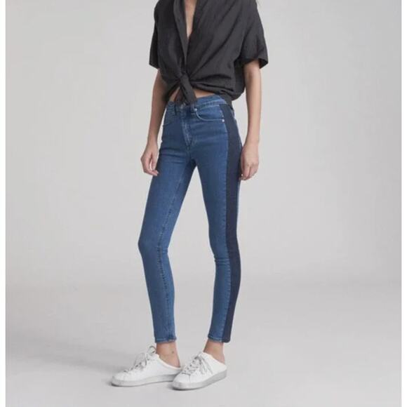 Rag & Bone Double Indigo Jean High Waist Skinny Womens 26 2 Tuxedo Tonal Stripe - Picture 2 of 8